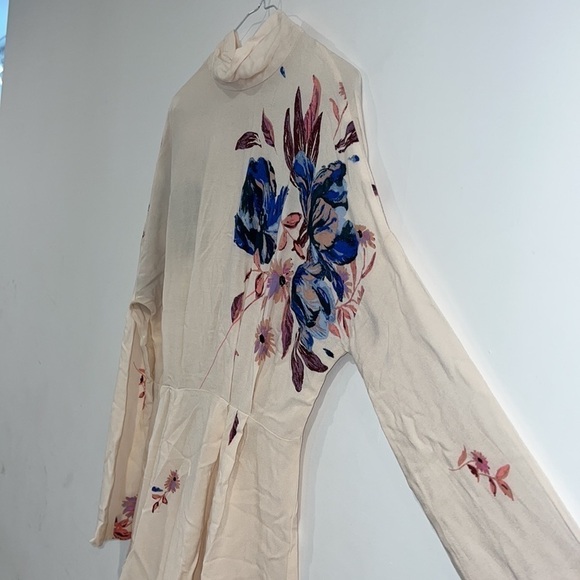 Free people Cream Floral Gemma tied back Tunic Festival mini Dress size XS - Picture 8 of 16